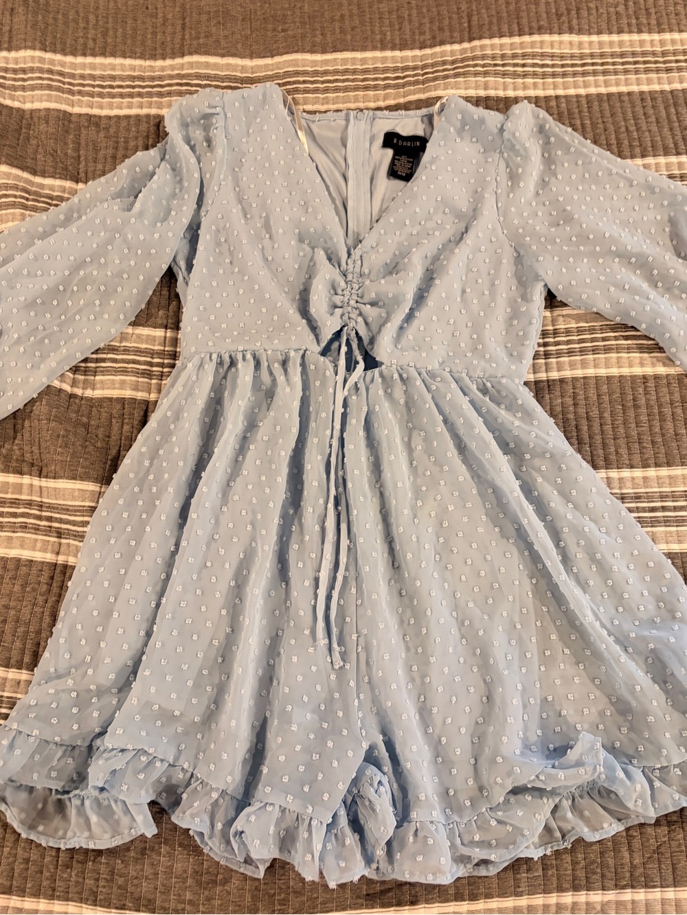 B Darlin Juniors 11/12 Pale Blue Swiss Dot Ruffle Mini Romper